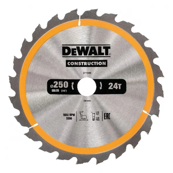 Диск пильный по дереву DEWALT CONSTRUCTION DT1956, 250х30х2 мм 