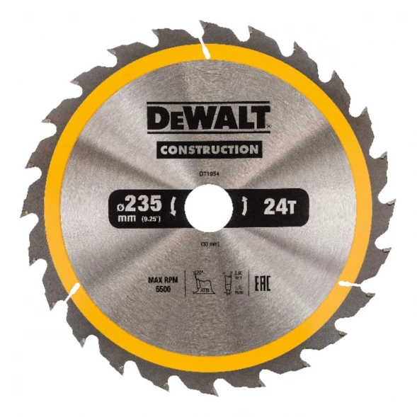 Диск пильный по дереву DEWALT CONSTRUCTION DT1954, 235х30х1.7 мм 