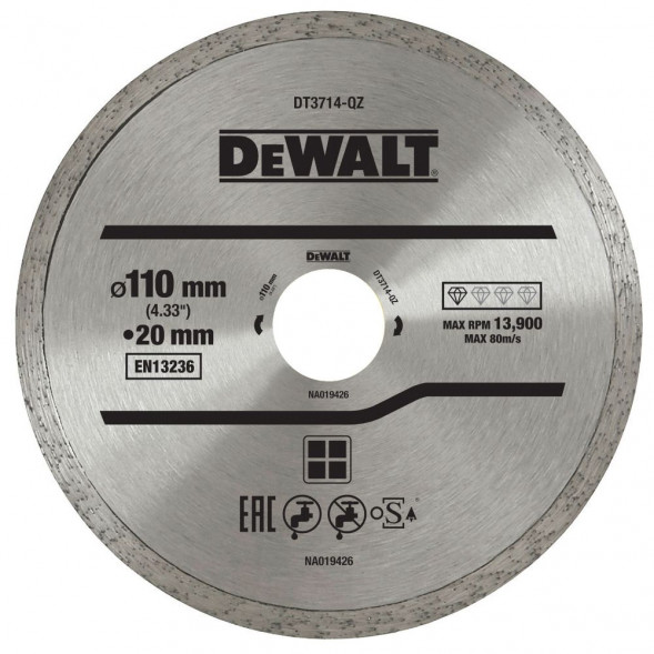 Диск алмазный сплошной (110х20 мм) для плиткореза DWC 410 DEWALT DT3714 (DT3714-QZ)