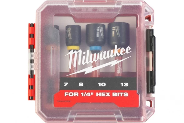 Насадки магнитные торцевые Milwaukee SHOCKWAVE 1/4&amp;quot;HEX, набор 4 шт, 7/8/10/13 мм GEN II 