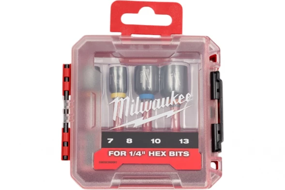 Насадки магнитные торцевые Milwaukee SHOCKWAVE 1/4&amp;quot;HEX, набор 4 шт, 7/8/10/13 мм GEN II 