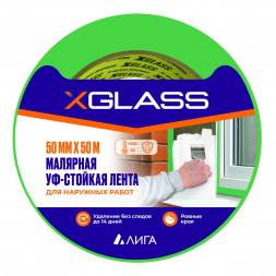 Лента малярная клейкая Xglass 0505 УФ-стойкая 100С, зелёная, 50 мм 50 м