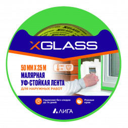 Лента малярная клейкая Xglass 5205 УФ-стойкая 100С, зелёная, 50 мм 25 м