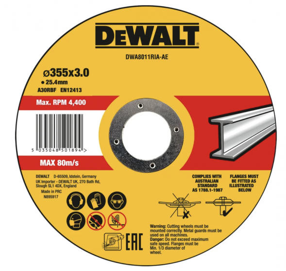 Отрезной диск DEWALT DWA8011RIA, HP, 355x25.4x3.0 мм, по металлу (DWA8011RIA-AE)