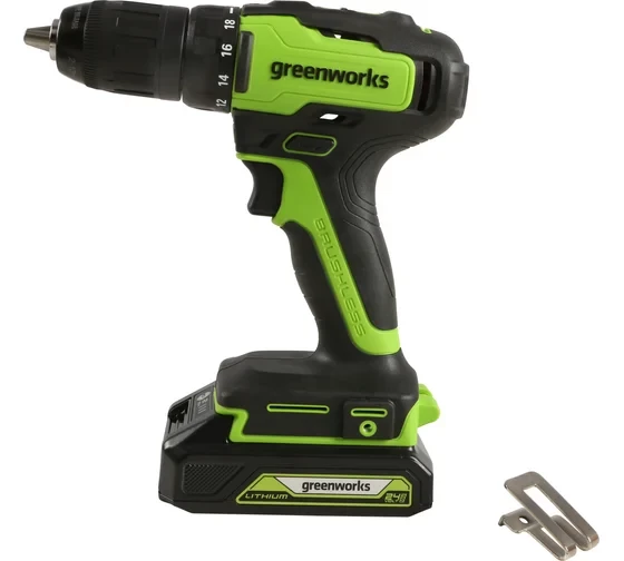 Дрель-шуруповерт аккумуляторная Greenworks GD24DD35K2, 24V, c 1хАКБ 2 А.ч и ЗУ в кейсе