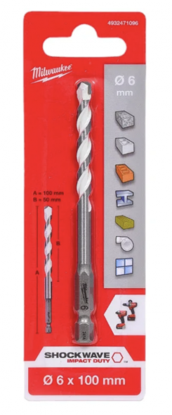 Сверло по мультиматериалам Milwaukee (6x100 мм; хвостовик HEX) 