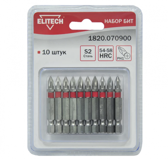 Набор бит PH1 50 мм, 10 шт Elitech 1820.070900