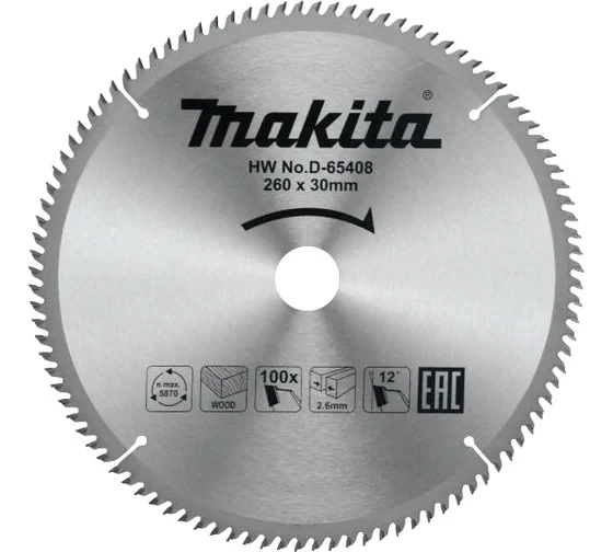 Диск пильный для дерева Makita D-65408 (260x30x1.8 мм; 100T)