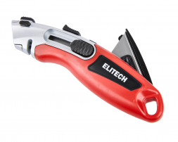 Нож строительный трапециевидное лезвие, фиксация лезвия в 2 положениях, цинк и TPR покрытие Elitech 410601