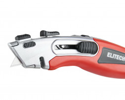 Нож строительный трапециевидное лезвие, фиксация лезвия в 2 положениях, цинк и TPR покрытие Elitech 410601