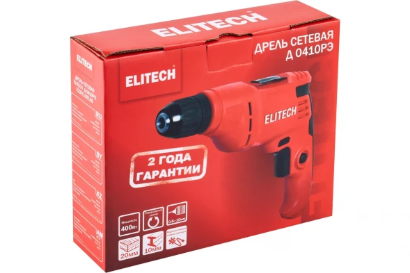 Дрель сетевая Elitech Д 0410РЭ (400Вт, БЗП)