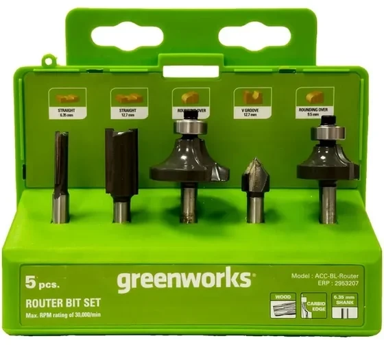 Набор фрез для фрезера GreenWorks 2953207, 5 шт