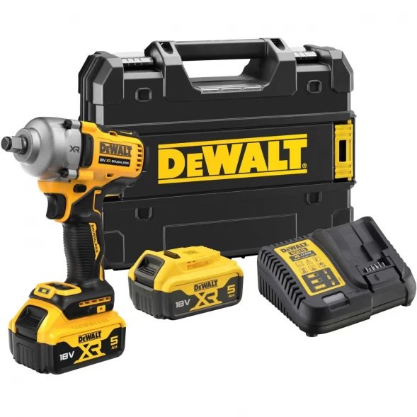 Гайковерт аккумуляторный DEWALT DCF891P2T, 18 В, 1084 Нм, 3250 уд/мин, с 2 АКБ 5 Ач и ЗУ, в кейсе TSTAK (DCF891P2T-QW)
