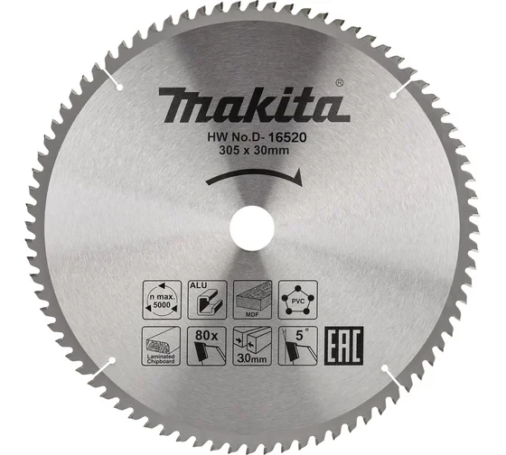 Пильный диск для алюминия 305x30 мм, 80T Makita D-16520