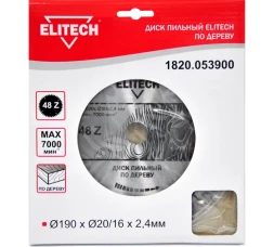 Диск пильный по дереву (190х20/16 мм; 2.4 мм; 48Z) Elitech 1820.053900