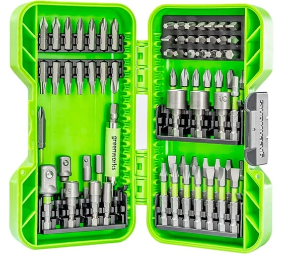 Набор бит, торцевых головок и адаптеров в кейсе GreenWorks 2944407, 70 шт