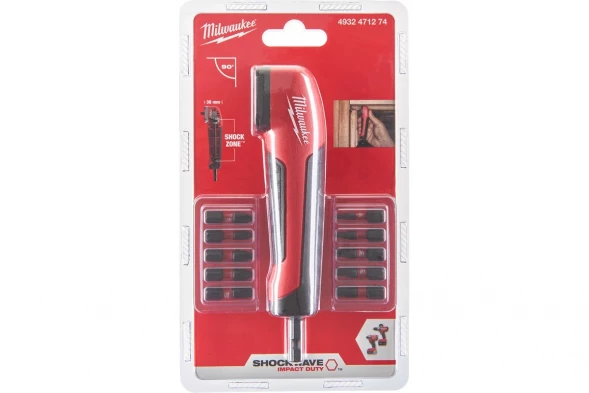 Угловая насадка Milwaukee SHOCKWAVE 1/4&amp;quot; с комплектом бит 10 шт 