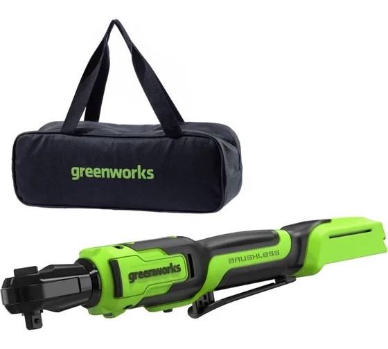 Гайковерт-трещотка аккумуляторный GreenWorks GD24RW, 24В, б/щет, 0-250 об/мин, 1/2DR, 80Нм, 70 мм, без АКБ и ЗУ, сумка 3804007