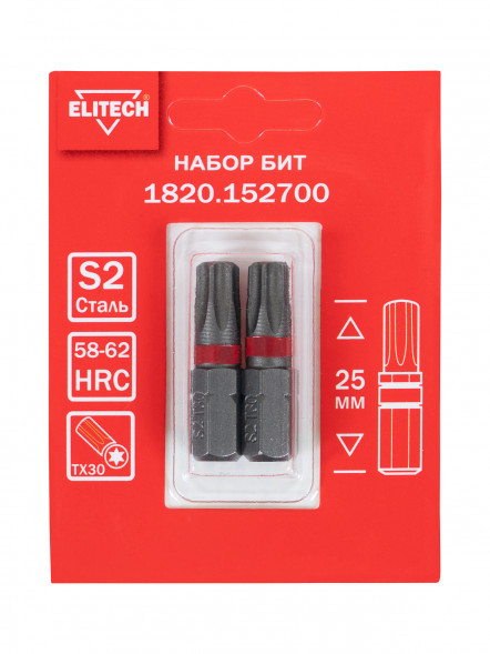 Биты TORX30, 25 мм, 2 шт Elitech 1820.152700