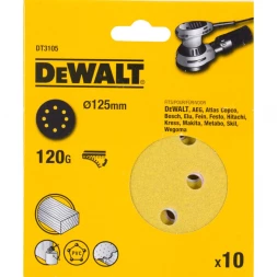 Круги шлифовальные DEWALT DT3105, 125 мм, 8 отверстий, 120G, 10 шт
