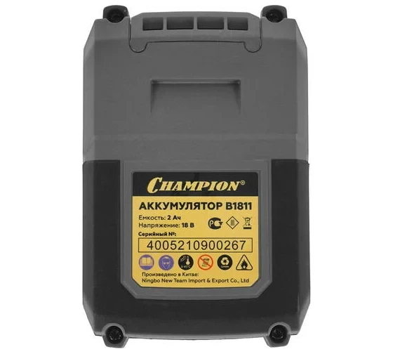 Аккумулятор B1811 (18 В; 2 Ач; Li-ion; 0.45 кг; t хранения от +10С до +20С) Champion B1811