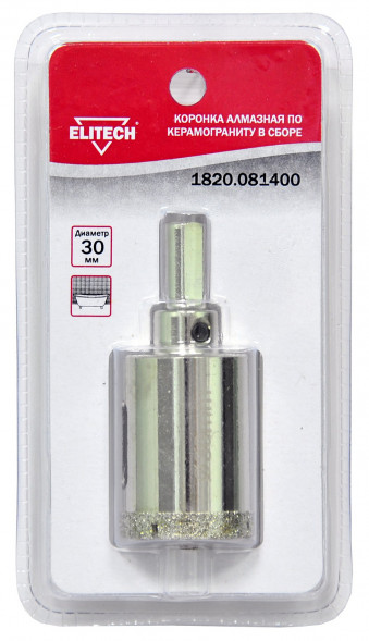 Коронка алмазная в сборе по керамограниту 30 мм Elitech 1820.081400