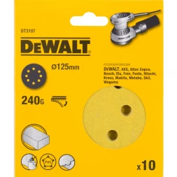 Круги шлифовальные DEWALT DT3107, 125 мм, 8 отверстий, 240G, 10 шт.