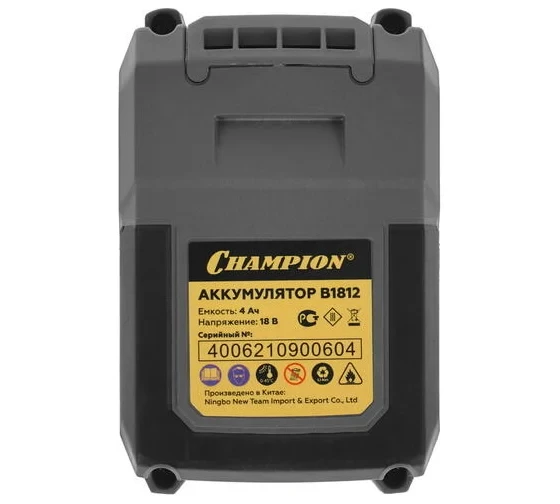 Аккумулятор B1812 (18 В; 4 Ач; Li-ion; 0.7 кг; t хранения от +10С до +20С) Champion B1812