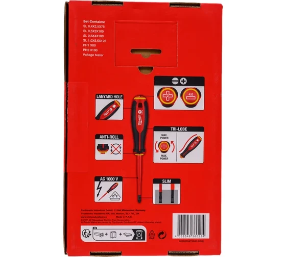 Набор трехгранных отверток Milwaukee VDE SL/PH + тестер напряжения - 7 ед. 