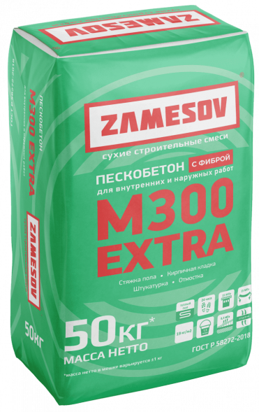 Смесь М300 Пескобетон ZAMESOV Extra (С ФИБРОЙ) 50 кг.
