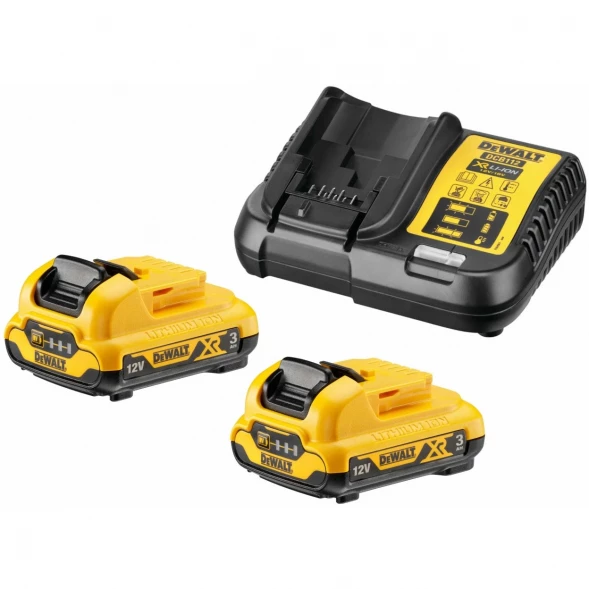 Набор аккумуляторный DEWALT DCK2110L2T, 12 В: дрель-шуруповерт DCD701 + шуруповерт DCF801, с 2 АКБ 3 Ач и ЗУ, в кейсе TSTAK