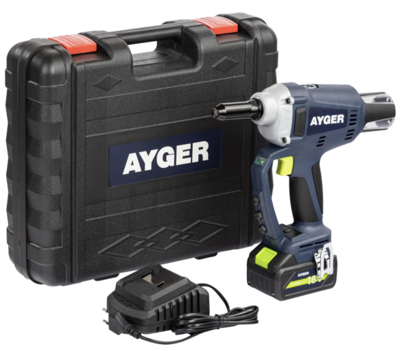 Заклёпочник аккумуляторный AYGER AP100 с одним аккумулятором 4Ah 