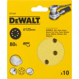 Круги шлифовальные DEWALT DT3103, 125 мм, 8 отверстий, 80G, 10 шт.