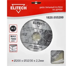 Диск пильный по дереву (200х32/30 мм; 2.2 мм; 36Z) Elitech 1820.055200