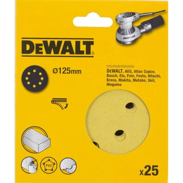 Круги шлифовальные DEWALT DT3117, 125 мм, 8 отверстий, 240G, 25 шт.