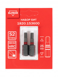 Биты HEX3 25 мм, 2 шт ELITECH 1820.153600 