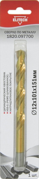 Сверло по металлу HSS-G TiN (12х101х151 мм) Elitech 1820.097700