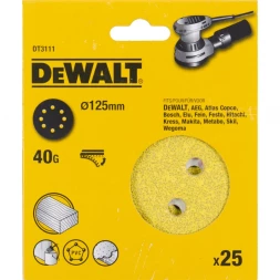 Круги шлифовальные DEWALT DT3111, 125 мм, 8 отверстий, 40G, 25 шт. 