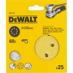 Круги шлифовальные DEWALT DT3112, 125 мм, 8 отверстий, 60G, 25 шт. 