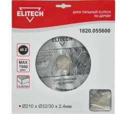 Диск пильный по дереву (210х32/30 мм; 2.4 мм; 48Z) Elitech 1820.055600