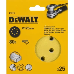 Круги шлифовальные DEWALT DT3113, 125 мм, 8 отверстий, 80G, 25 шт.