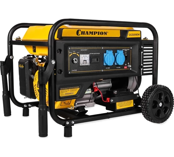 Генератор Champion GG3200EW (3,2/3,5кВт OHV 7,5лс 15л 48кг эл.старт колеса)
